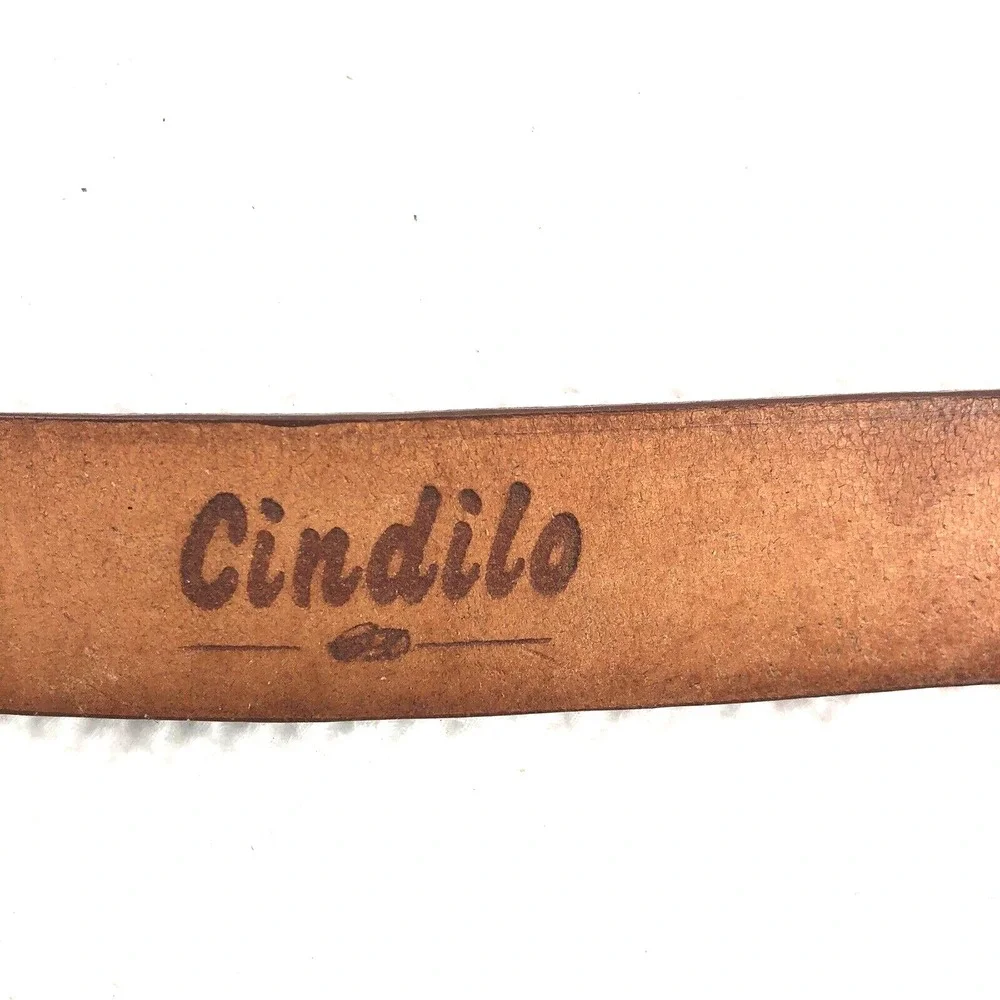 Cindilo Belt Men's 40 Brown‎ Leather Silver Tone Polished buckle